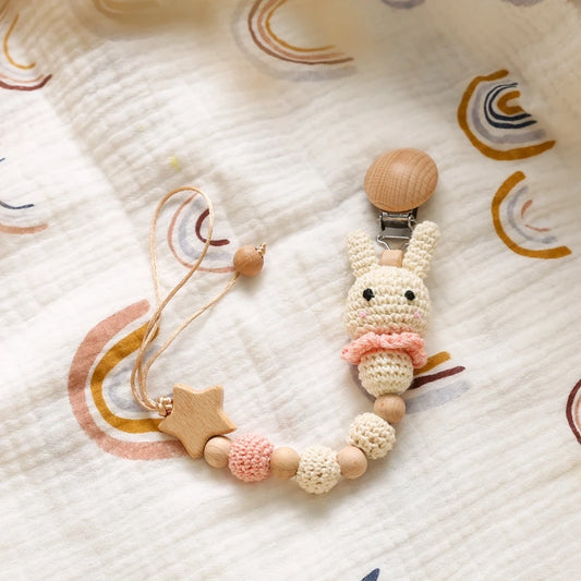 LittleMaylah™ Baby Crochet Bunny Pacifier Clip Cartoon Pacifiers for Babies Newborn Infant Nipple Holder Infant Gifts NewBorn Baby Accessory
