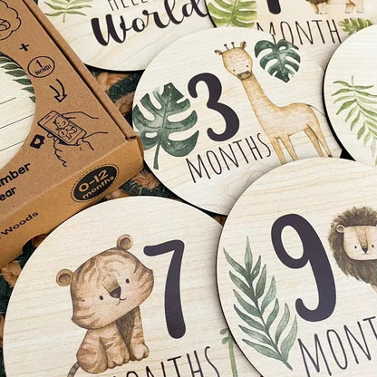 7PCS Newborn Photography Props Wooden Monthly Milestone Card Baby Shower Gift for Boys Girls Pregnancy Growth Announcement Cards