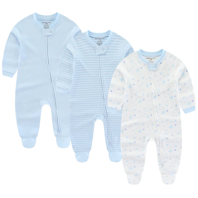 LittleMaylah™ 3pcs Baby Rompers – 100% Cotton, Long Sleeve, Solid Color Newborn Outfit Set (0-12M)