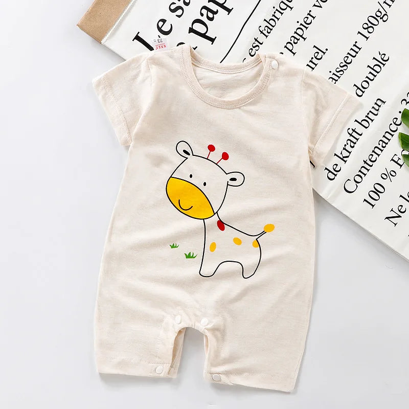LittleMaylah™ Cotton Baby Romper – Cartoon Short Sleeve Knitted Bodysuit (0–24M)