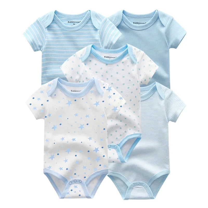 LittleMaylah™ 5-Pack Soft Cotton Baby Bodysuits – Cartoon Short Sleeve Onesies for Newborn Boys & Girls