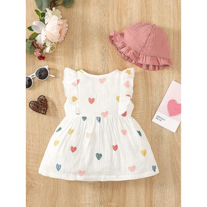 LittleMaylah™ 2-Piece Newborn Baby Girl Dress Set – Sleeveless Love Print Dress with Matching Hat