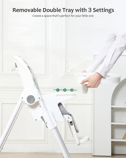 Baby Highchair 6 Months Plus Baby Eating High Chair with Foldable, Reclining, Double Tray, Easy Clean Feeding Highchair