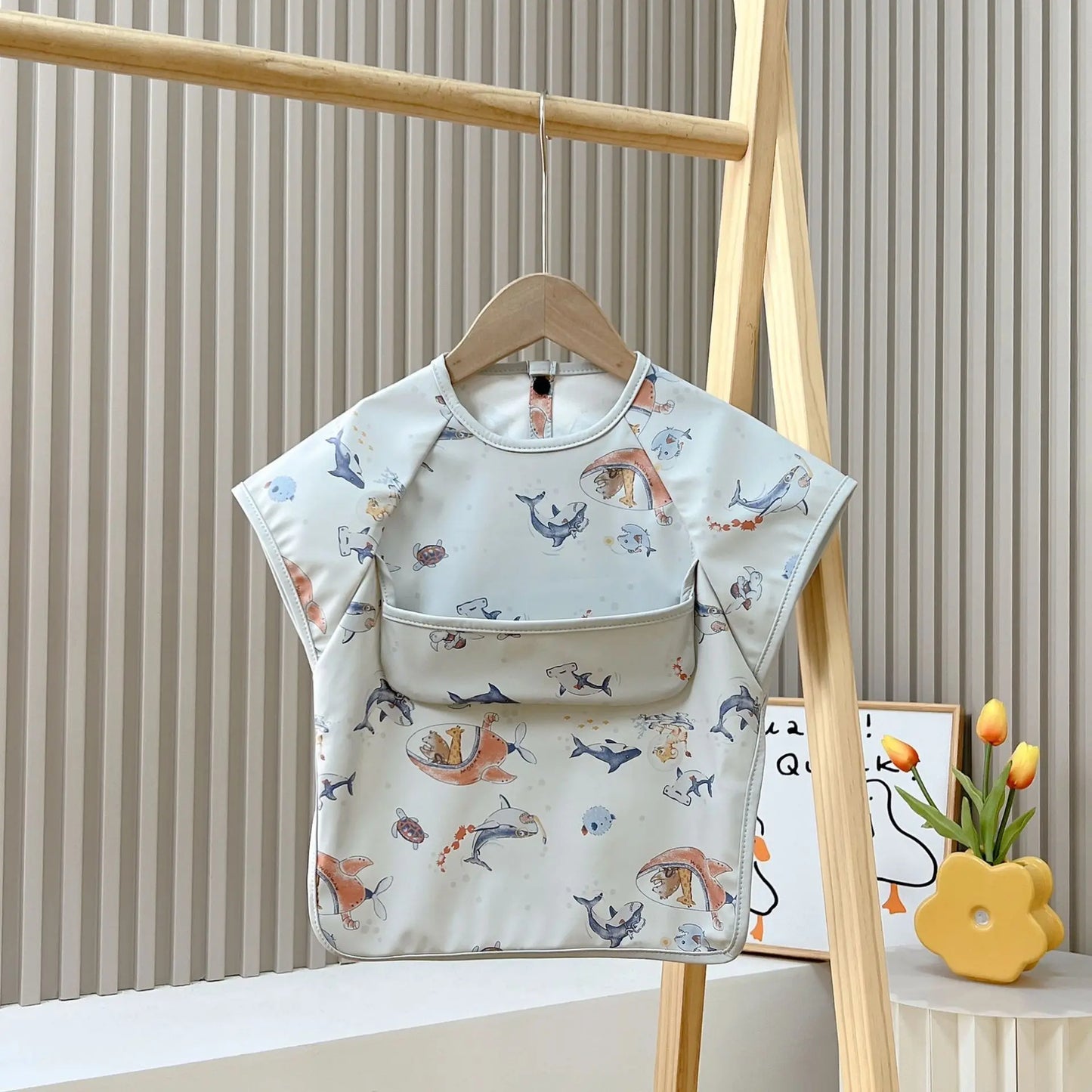 LittleMaylah™ Cute Waterproof Baby Bib – Short Sleeve Feeding Apron with Cartoon Animals