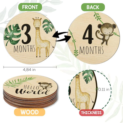 7PCS Newborn Photography Props Wooden Monthly Milestone Card Baby Shower Gift for Boys Girls Pregnancy Growth Announcement Cards