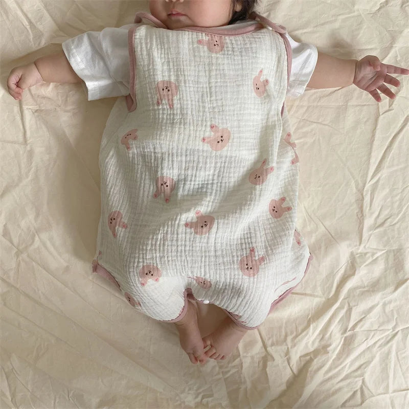 LittleMaylah™ Lightweight Cotton Baby Sleeping Robe – Sleeveless Anti-Kick Crawling Suit & Swaddle Vest