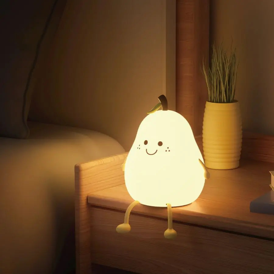 LittleMaylah™ USB Rechargeable Pear Silicone Night Light – Touch Sensor Cat Lamp with Remote