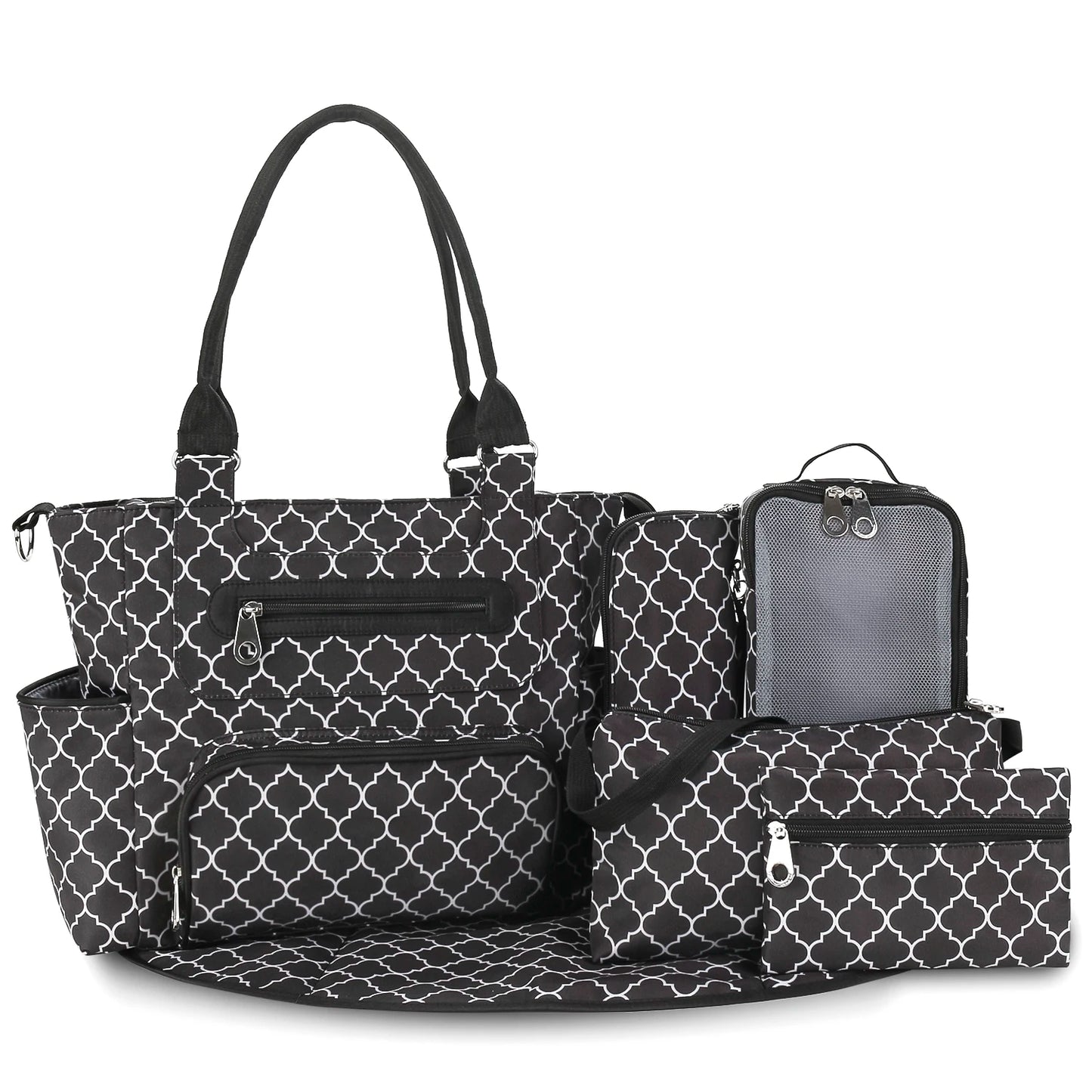 LitlleMaylah™ 7pcs Nappy Changing Bag Set,Multifunction Mummy Tote Bag Baby Changing Bag Shoulder Handbag Travel Diaper Bag