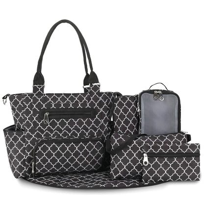LitlleMaylah™ 7pcs Nappy Changing Bag Set,Multifunction Mummy Tote Bag Baby Changing Bag Shoulder Handbag Travel Diaper Bag