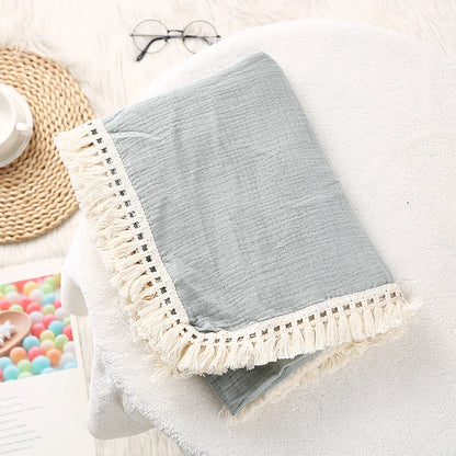 LittleCotton Muslin Swaddle Blankets for Newborn Baby Tassel Receiving Blanket New Born Swaddle Wrap Infant Sleeping Quilt Bed Cover