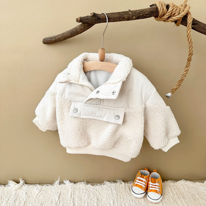 LittleMaylah™ Winter Baby Cotton Coat – Solid Color Woolen Fleece Jacket for Kids