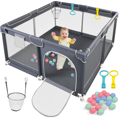 Baby Playpen 128×128×68 cm with Anti-Collision Foam, Baby Fence with Breathable Mesh Indoor Outdoor Play Yard for Babies and Tod