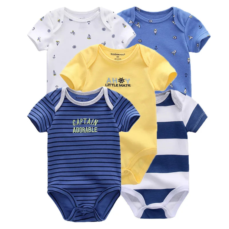 LittleMaylah™ 5-Pack Soft Cotton Baby Bodysuits – Cartoon Short Sleeve Onesies for Newborn Boys & Girls