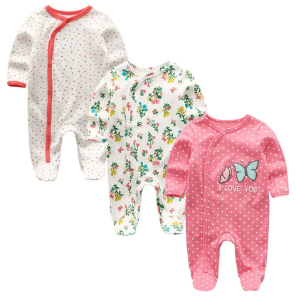 LittleMaylah™ 3pcs Baby Rompers – 100% Cotton, Long Sleeve, Solid Color Newborn Outfit Set (0-12M)