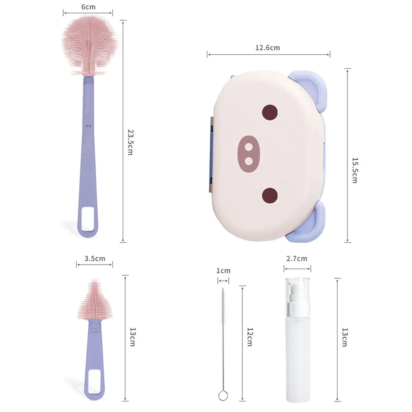 LittleMaylah™ Portable Baby Bottle Cleaning Brush Set – Travel-Sized Silicone Brushes with Drying Rack, Nipple & Straw Cleaner, BPA-Free