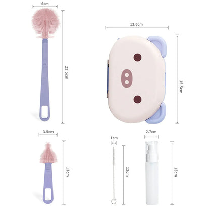 LittleMaylah™ Portable Baby Bottle Cleaning Brush Set – Travel-Sized Silicone Brushes with Drying Rack, Nipple & Straw Cleaner, BPA-Free