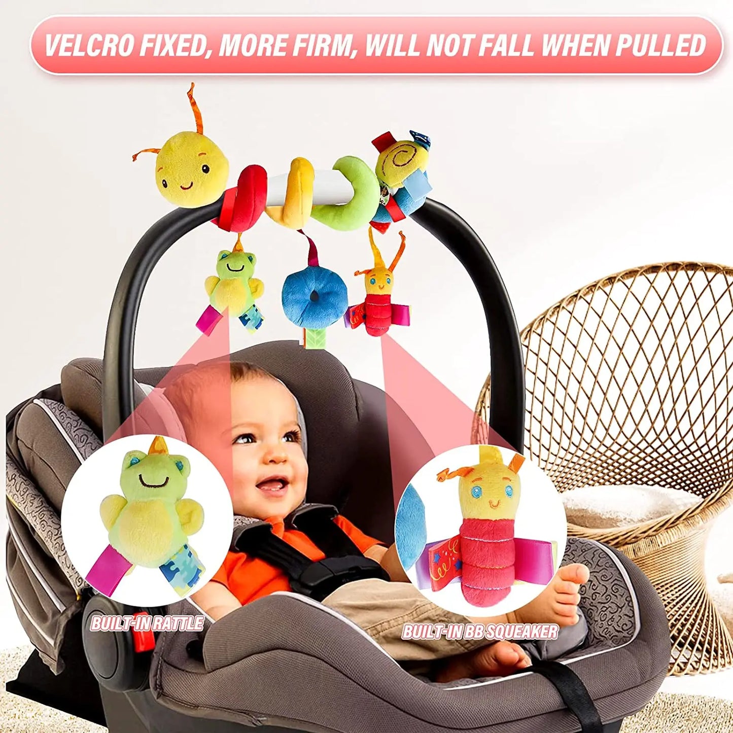 LittleMaylah™ Baby Hanging Toy – Plush Spiral Stroller Activity Toy with Rattles & Squeakers
