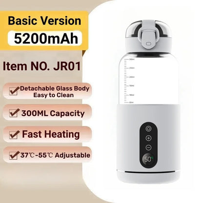 Portable Electric Baby Bottle Warmer USB Rechargeable 5200mAh/15000mAh Soak Formula Milk Instant Wireless Bottle Heater Travel