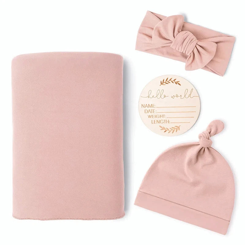 LittleMaylah™ Newborn Swaddle Gift Set – 4-Piece Receiving Blanket with Matching Headband & Beanie