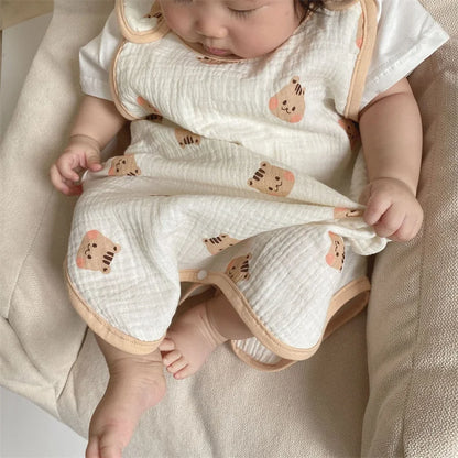 LittleMaylah™ Lightweight Cotton Baby Sleeping Robe – Sleeveless Anti-Kick Crawling Suit & Swaddle Vest