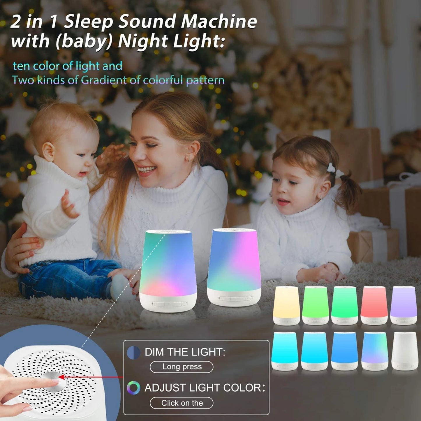 LittleMaylah™ Smart White Noise Baby Sleep Machine – 34 Soothing Sounds with Colorful Night Lights & App Control