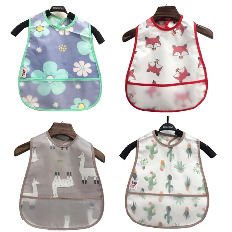 LittleMaylah™ Cartoon Waterproof Baby Bib – Adjustable EVA Feeding Apron with Pocket