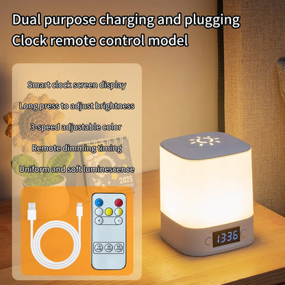 LittleMaylah™ Portable LED Night Light with Clock – Rechargeable Bedside Lamp with Remote