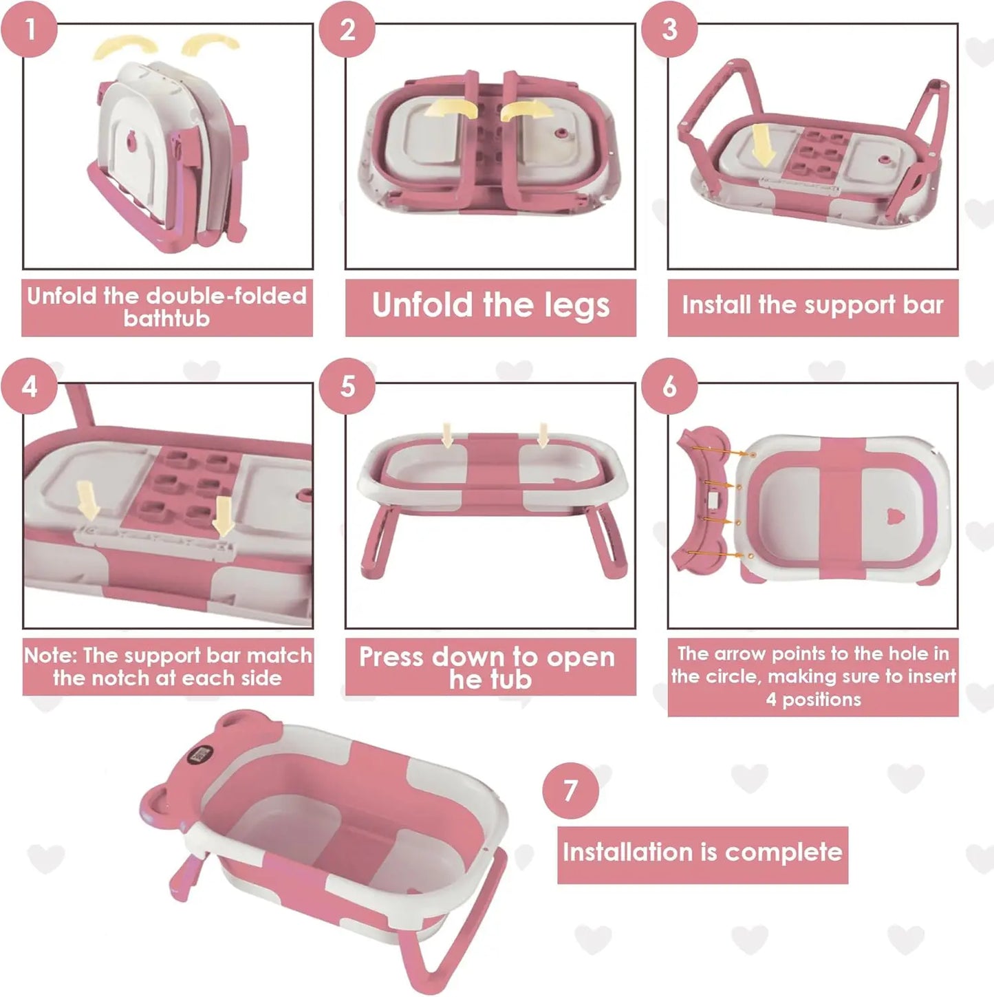 Baby Bathtub for Newborns with Drain Hole, Foldable Toddler Bathtub with Soft Padding, Portable Travel Bathtub