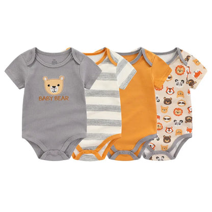 LittleMaylah™ 4-Piece Cotton Baby Bodysuit Set – Short Sleeve Cartoon Onesies for Boys & Girls