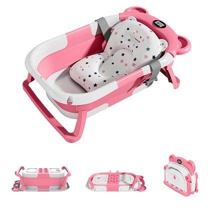 Baby Bathtub for Newborns with Drain Hole, Foldable Toddler Bathtub with Soft Padding, Portable Travel Bathtub