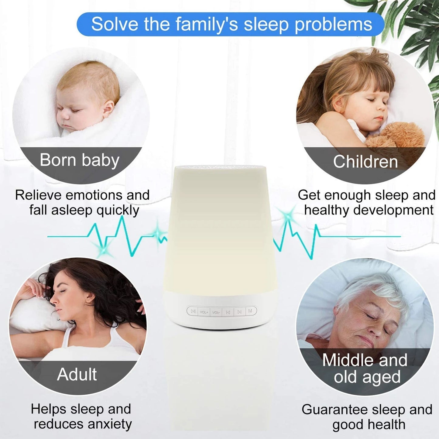 LittleMaylah™ Smart White Noise Baby Sleep Machine – 34 Soothing Sounds with Colorful Night Lights & App Control
