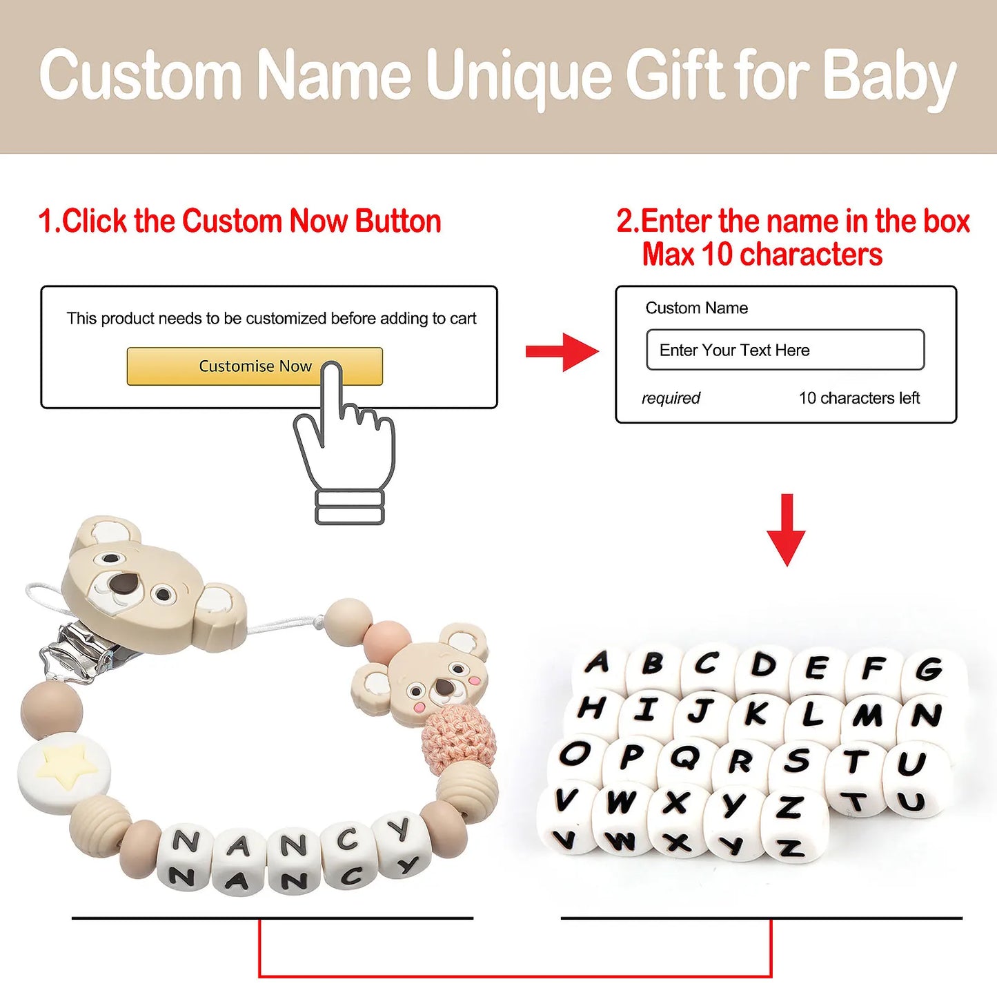 TYRY.HU Silicone Beads Supports Customized English Letter Names Please make a note or contact the seller before placing an order