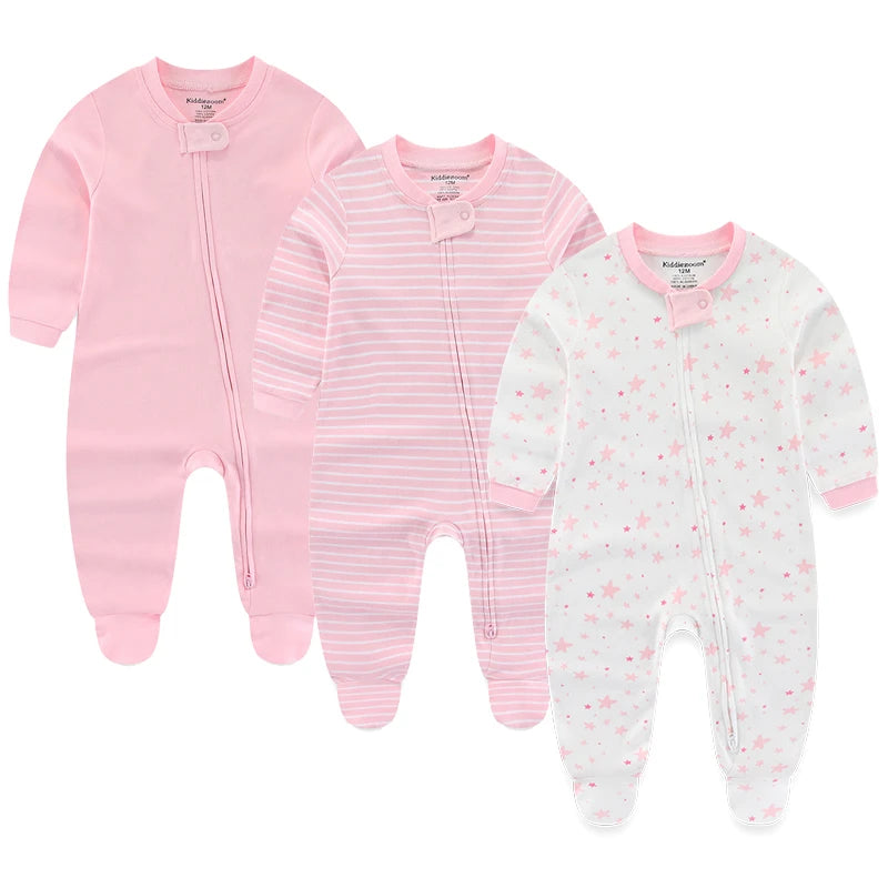 LittleMaylah™ 3pcs Baby Rompers – 100% Cotton, Long Sleeve, Solid Color Newborn Outfit Set (0-12M)