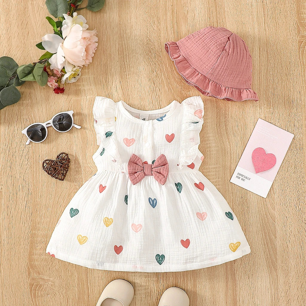 LittleMaylah™ 2-Piece Newborn Baby Girl Dress Set – Sleeveless Love Print Dress with Matching Hat