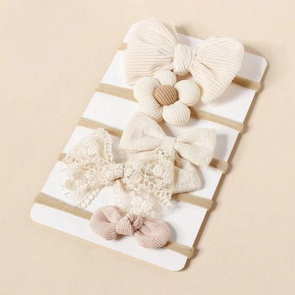 5pcs Beige Fashion Hair Accessories Different Style Girls Bow Hairband Toddler Daily Decor Floral Headband