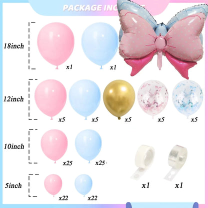 124 Pcs Pink Blue Bow Foil Balloon Garland Arch Set Baby Boy or Baby Girl Birthday Gender Reveal Wedding Party Decoration Balls