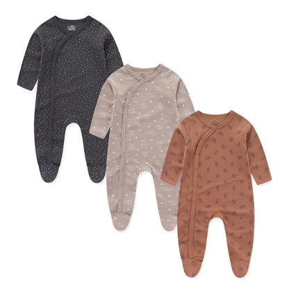 LittleMaylah™ 3pcs Baby Rompers – 100% Cotton, Long Sleeve, Solid Color Newborn Outfit Set (0-12M)