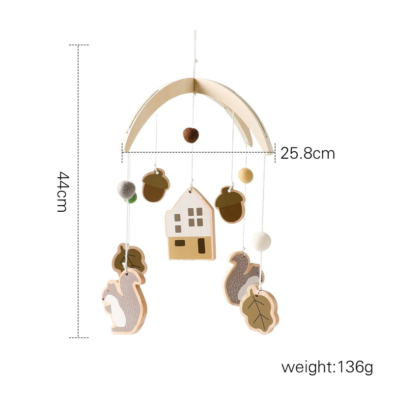 LittleMaylah™ Baby Wooden Bed Bell – Cartoon Rabbit Crib Mobile with Hanging Rattles