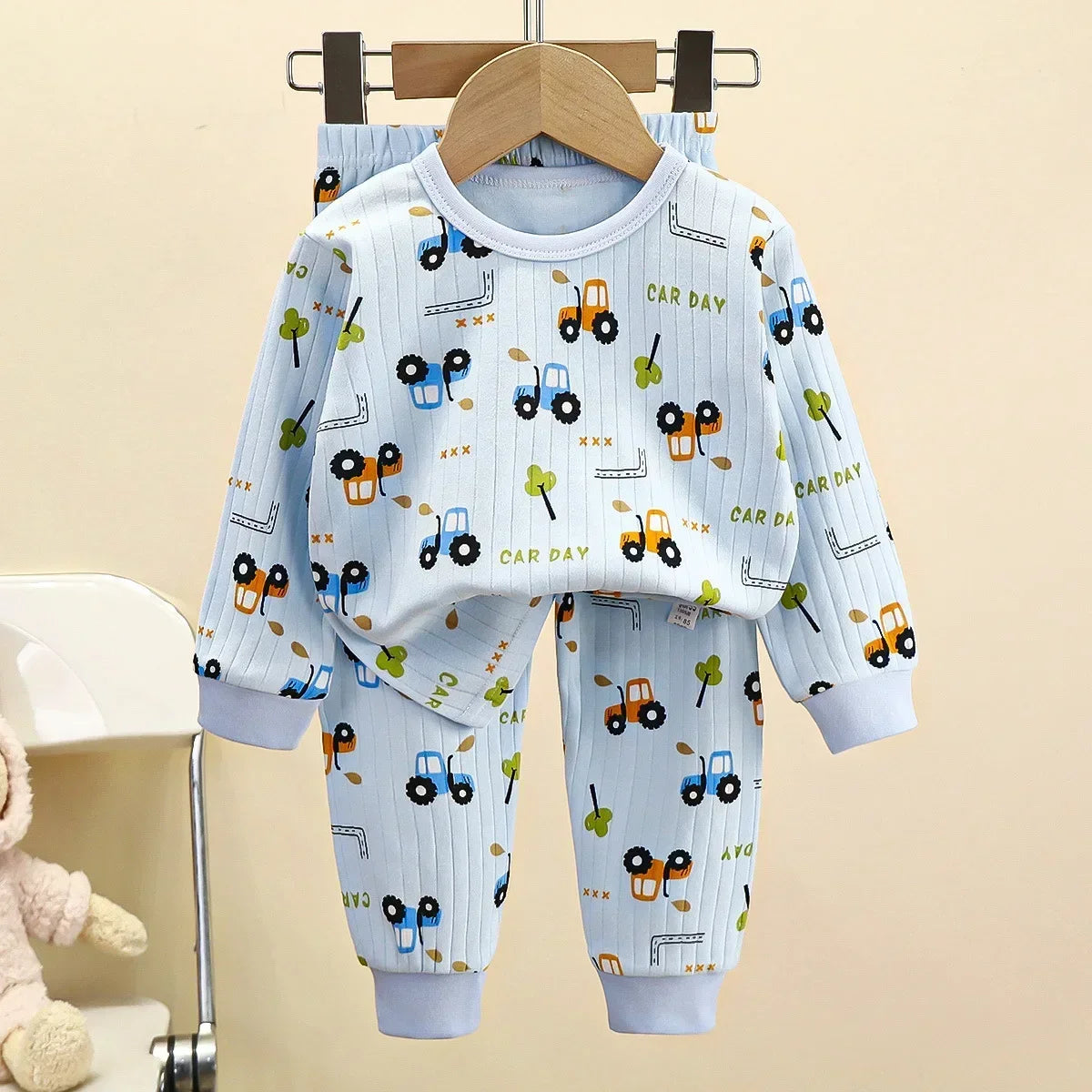 LittleMaylah™ Kids Cotton Warm Pajamas – Cartoon Long Sleeve T-Shirt & Pants Set