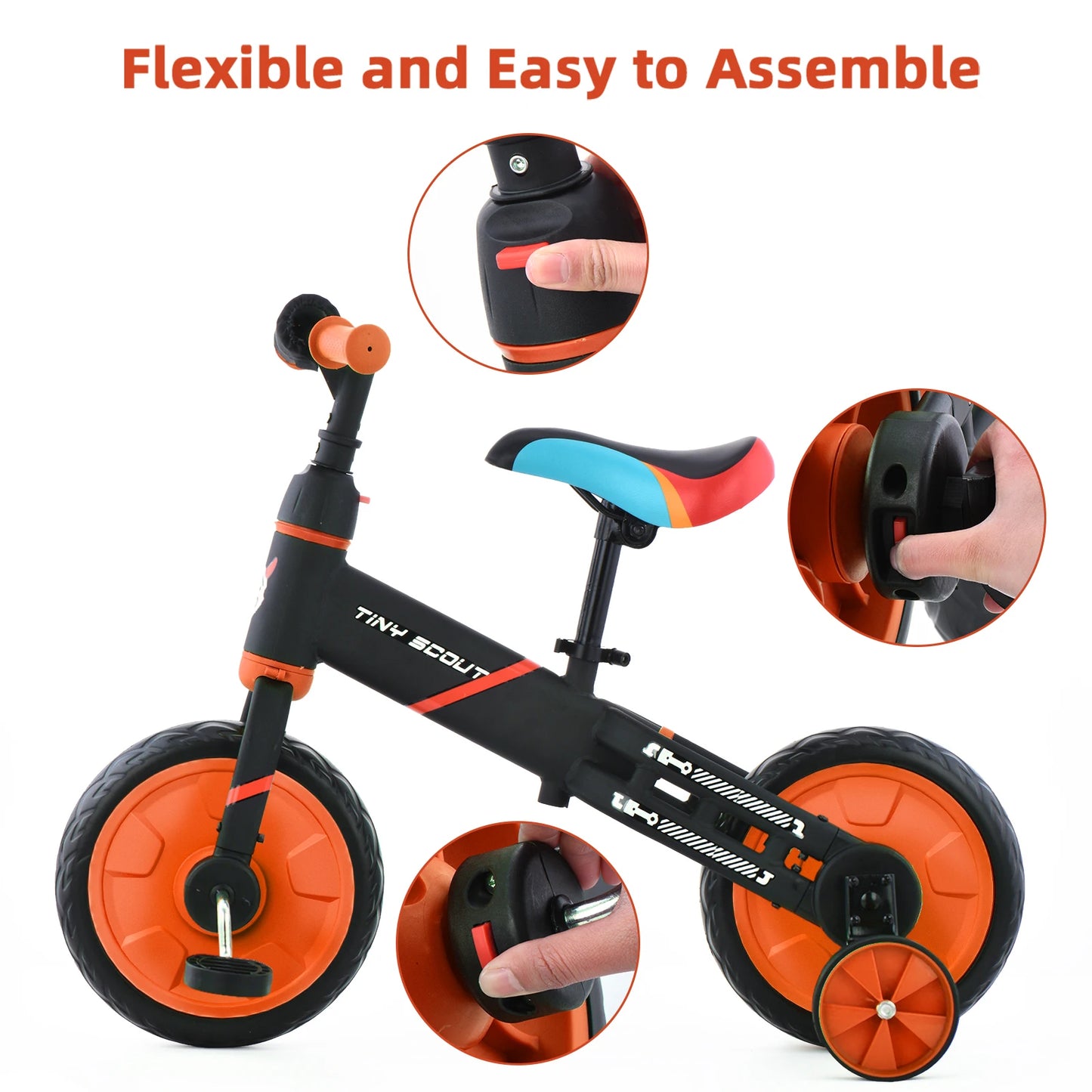 LittleMaylah™ Tiny Scout 4-in-1 Balance Bike – Adjustable Toddler Bike with Optional Pedals & Support Wheels (Ages 3–5, JL102)