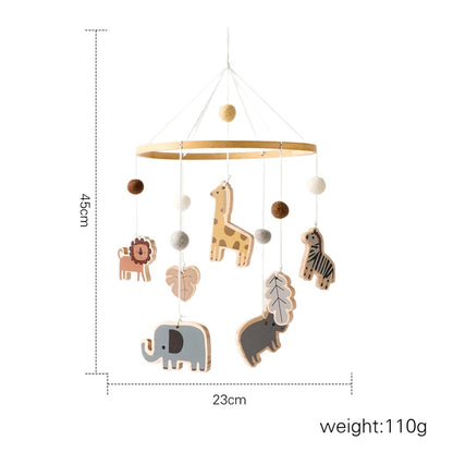 LittleMaylah™ Baby Wooden Bed Bell – Cartoon Rabbit Crib Mobile with Hanging Rattles