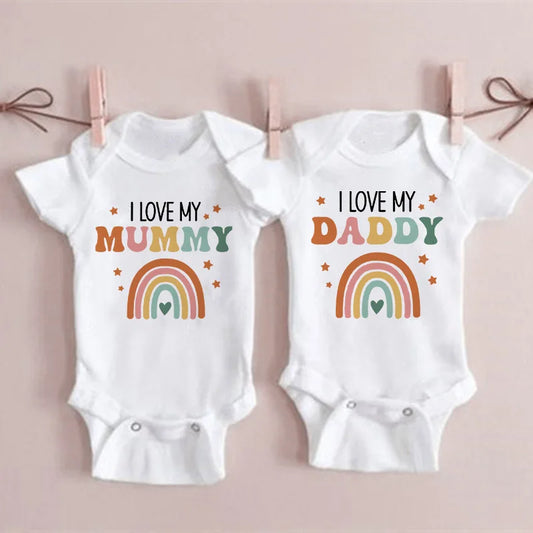 LittleMaylah I Love Mummy & Daddy Rainbow Printed Baby Bodysuits  Body Boys Girls Jumpsuits