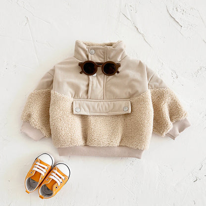 LittleMaylah™ Winter Baby Cotton Coat – Solid Color Woolen Fleece Jacket for Kids