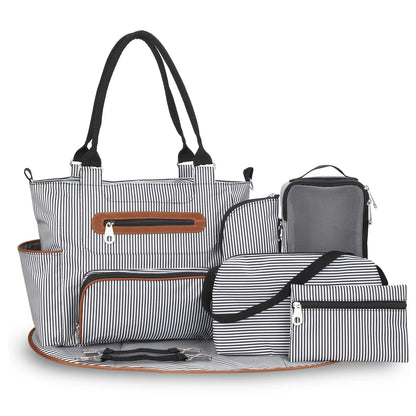 LitlleMaylah™ 7pcs Nappy Changing Bag Set,Multifunction Mummy Tote Bag Baby Changing Bag Shoulder Handbag Travel Diaper Bag