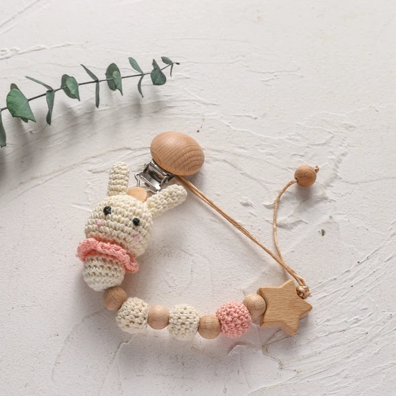 LittleMaylah™ Baby Crochet Bunny Pacifier Clip Cartoon Pacifiers for Babies Newborn Infant Nipple Holder Infant Gifts NewBorn Baby Accessory