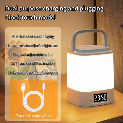 LittleMaylah™ Portable LED Night Light with Clock – Rechargeable Bedside Lamp with Remote
