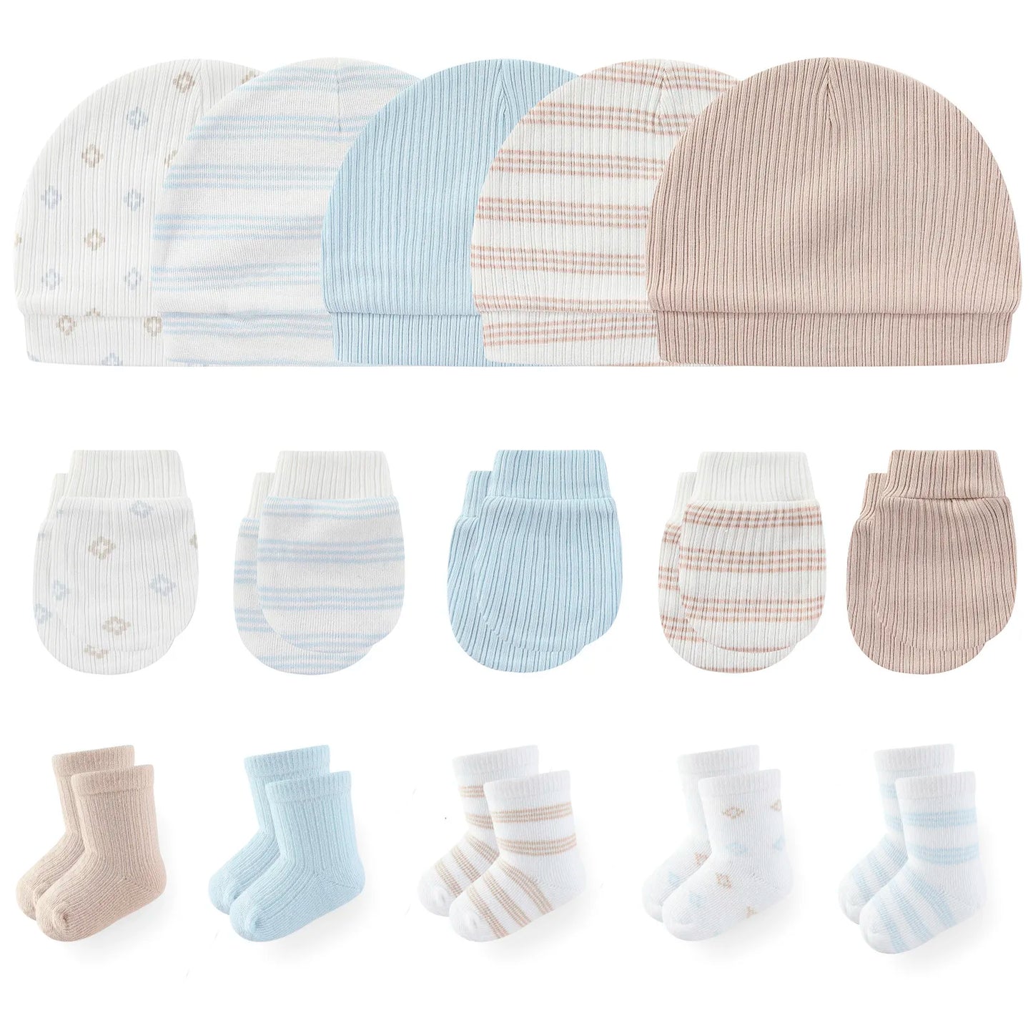 LittleMaylah™ 15-Piece Newborn Baby Accessories Set – 100% Cotton Hats, Gloves & Socks with Cartoon Prints (0-6M, Unisex)