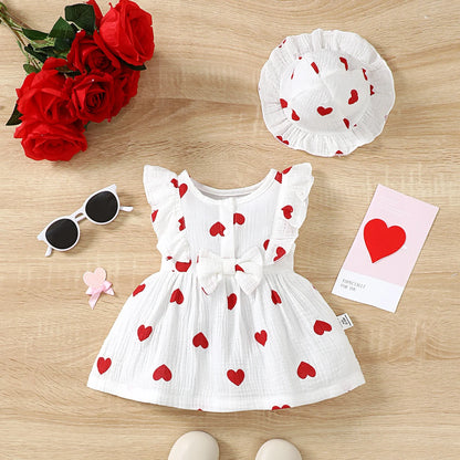 LittleMaylah™ 2-Piece Newborn Baby Girl Dress Set – Sleeveless Love Print Dress with Matching Hat