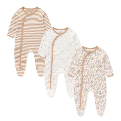 LittleMaylah™ 3pcs Baby Rompers – 100% Cotton, Long Sleeve, Solid Color Newborn Outfit Set (0-12M)