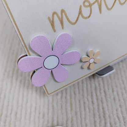 LittleMaylah™ Photography Props Baby Milestone Photo Props Wooden Baby Monthly Milestone Cards 3D Flowers Double Sides